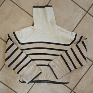 Kids Striped Turtleneck Sweater - Cream and Black